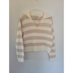 Sincerely Jules Striped Knit Sweater Collared V-Neck‎ Pullover Top Medium #6